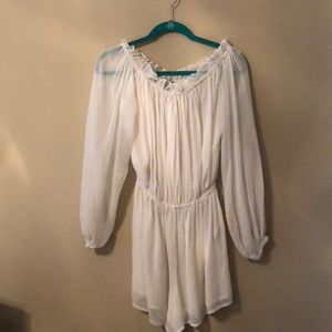 White Off The Shoulder Romper with Sheer Sleeves